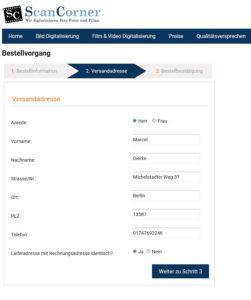 Scancorner Bestellvorgang