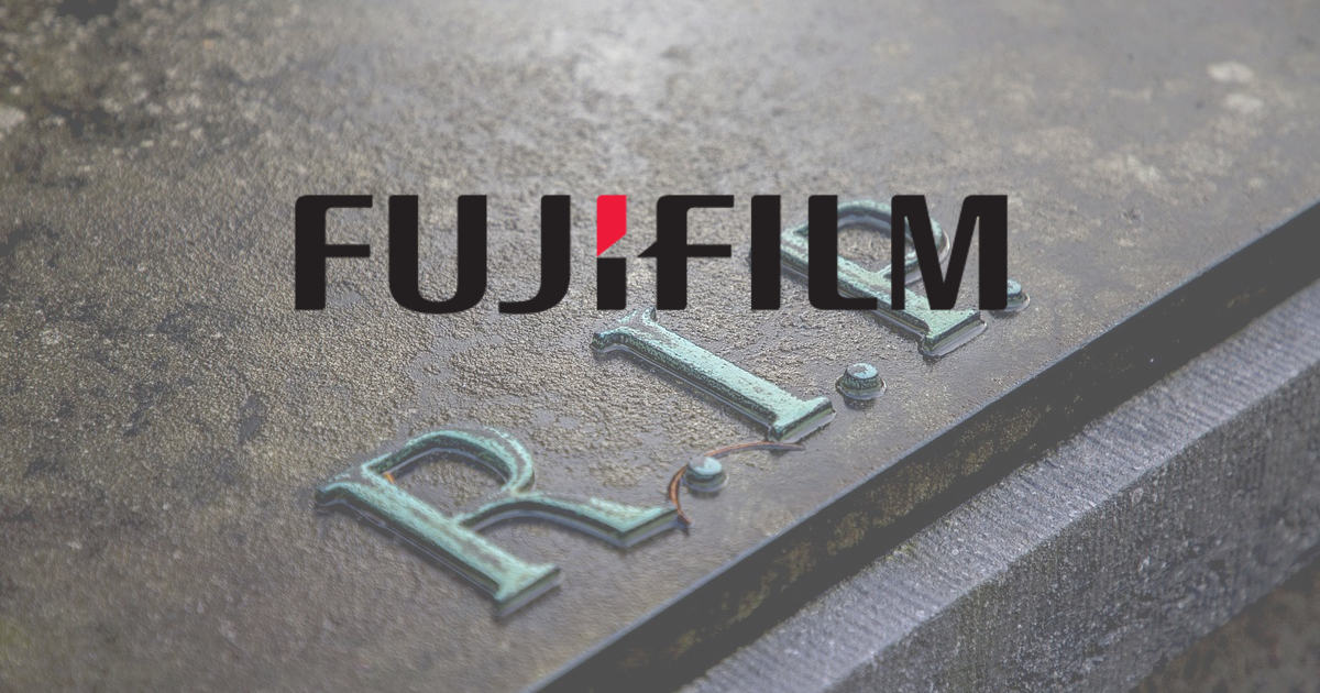 Fujifilm Logo auf R.I.P. Schrift